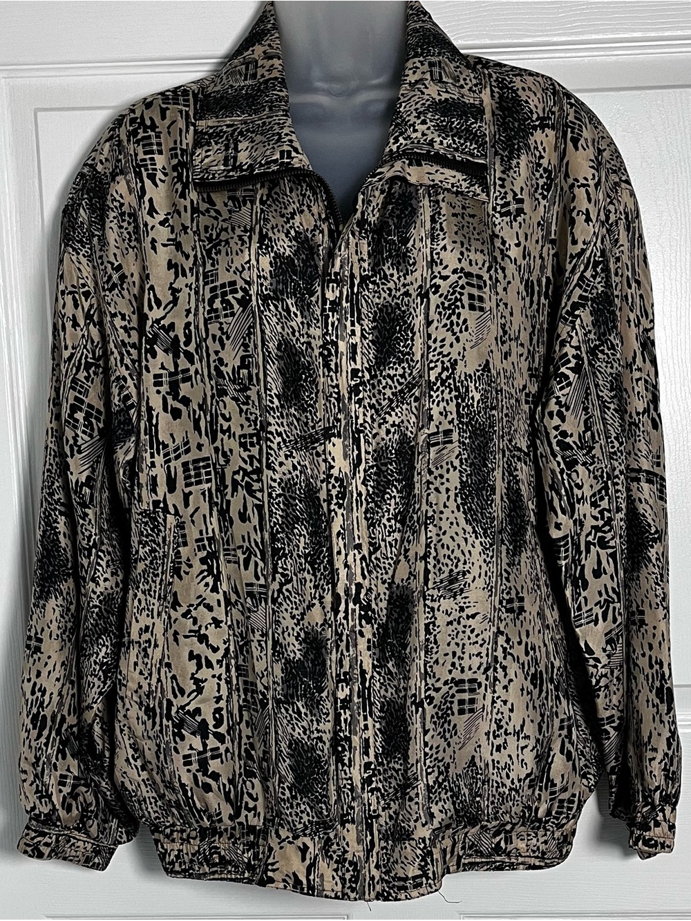 Vintage 90s FU DA International 100% Silk Bomber Jacket Animal Print L